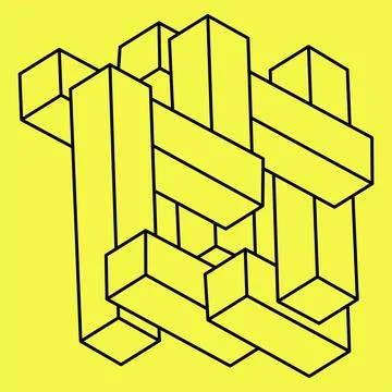 Impossible objects. Optical illusion. Optical art. Line art. 3d illustration. Stock Illustration