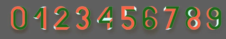 Impossible shape font. Memphis style numbers. Colored letters in the style of Stock Illustration