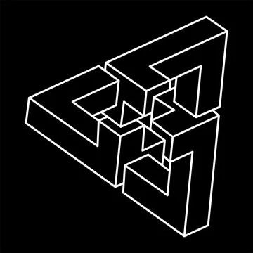 Impossible shape. Line design. Isolated on a black background. Escher style Stock Illustration
