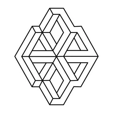 Impossible shape logo design, optical illusion object. Op art. Stock Illustration