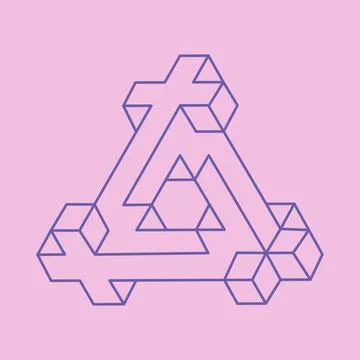 Impossible shape, optical illusion figure, vector triangle. Escher paradox. Stock Illustration