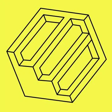 Impossible shape. Optical illusion. Vector illustration isolated on a yellow Stock Illustration