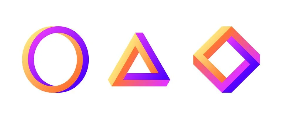 Impossible shape set. Colorful optical illusion circle, square, triangle イラスト素材