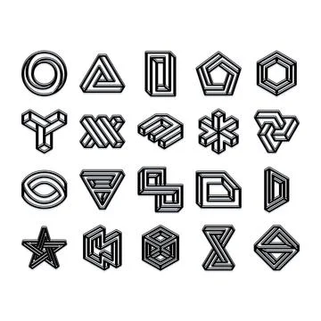 Impossible shapes creating optical illusion graphic icons 스톡 일러스트