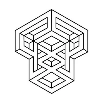 Impossible shapes logo design, optical illusion object. Op art figure. Stock Illustration