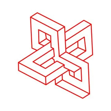 Impossible shapes, optical illusion figure, vector. Escher paradox. Optical art Ilustração Stock
