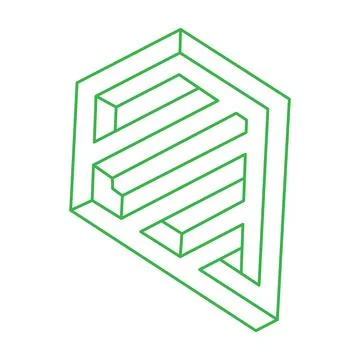 Impossible shapes, optical illusion green figure, vector. Escher paradox Stock Illustration