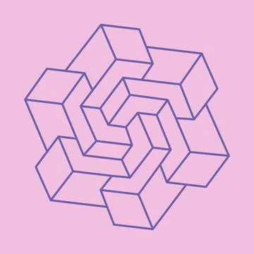 Impossible shapes, optical illusion logo, vector pattern. Optical art objects. Stock Illustration