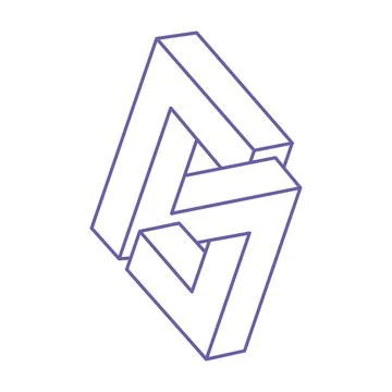 Impossible shapes, optical illusion logo in trendy 2022 Very Peri color, vector Stock Illustration