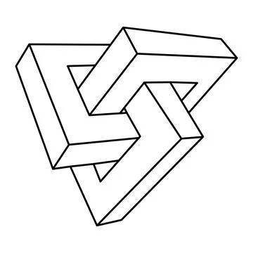 Impossible shapes. Optical illusion objects. Optical art. Line art. Stock Illustration