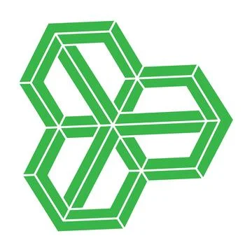 Impossible shapes, optical illusion, vector. Optical art green objects. Logo Stock Illustration