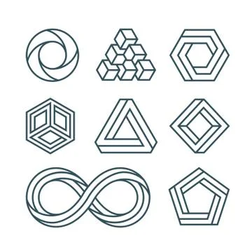 Impossible shapes thin line minimal vector icons set Stock Illustration