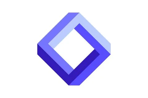 Impossible square shape. Optical visual illusion. Blue purple infinite loop Stock Illustration