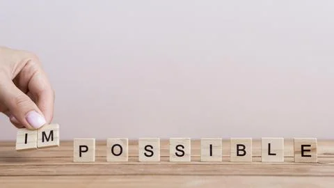 Impossible text white cubes arrangement High resolution photo Stock Photos