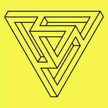 Impossible triangle. Line design shape. Isolated on a yellow background. Vector Stock Illustration
