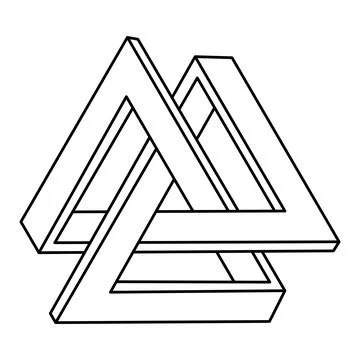Impossible triangles. Optical illusion figure. Endless triangular shapes. Stock Illustration