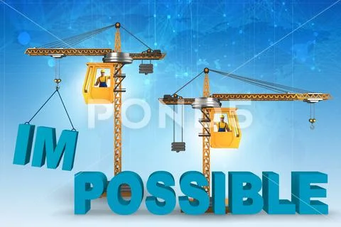 Impossible turning into possible concept with crane Stock Illustration