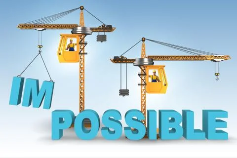 Impossible turning into possible concept with crane Stock Illustration