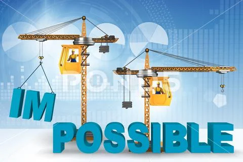 Impossible turning into possible concept with crane Stock Illustration