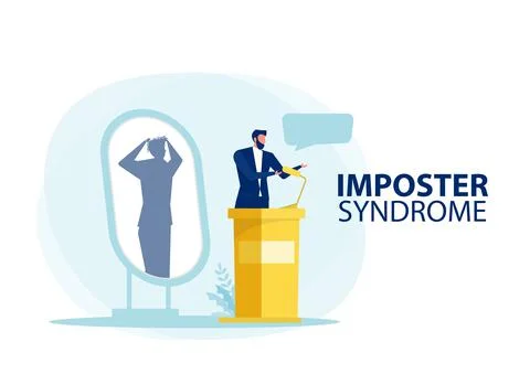 Imposter syndrome.man standing for her present profile with fear shadow behin Stock Illustration