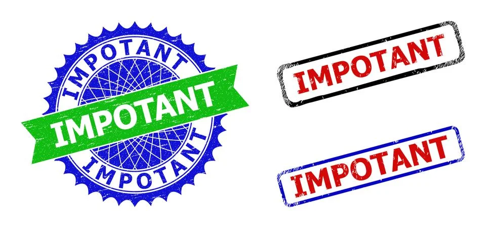 IMPOTANT Rosette and Rectangle Bicolor Watermarks with Corroded Surfaces Stock Illustration