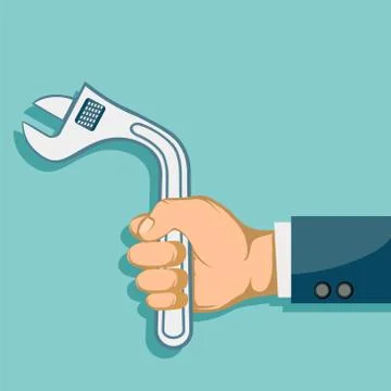 Impotence health problem. Erectile dysfunction. Man holding curve wrench Stock-Illustration