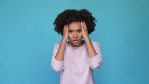 Impressed lady hate furious isolated blue color background Video stock 167358443