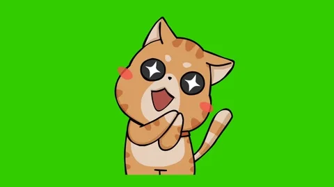 Impressed Smiling Cat Animation - Green Screen Stock Footage 282773883