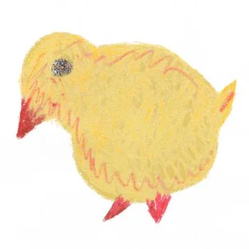 An impression of a chicken. A yellow chicken with a red beak and paws. Stock Illustration