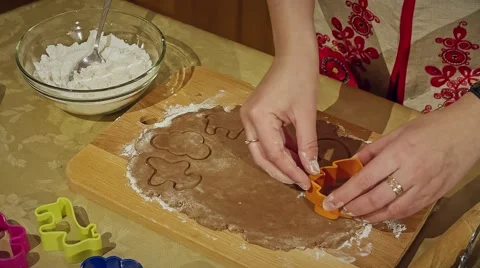 The impression of the figures forms on dough, Christmas cookies Stock Footage 58078758