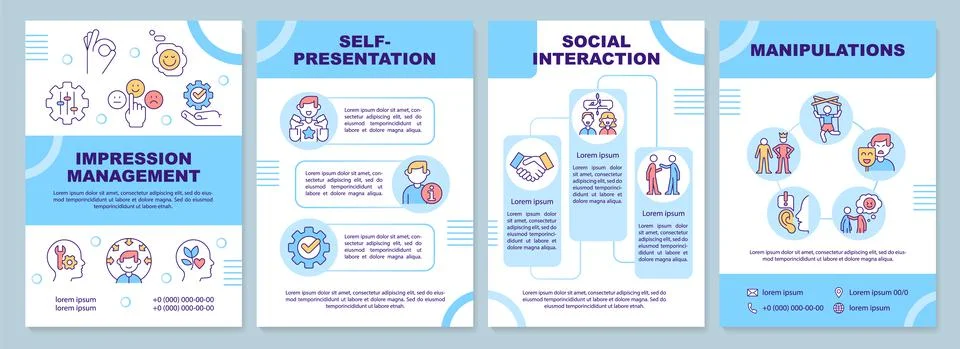 Impression management techniques blue brochure template Illustrazione stock