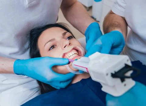 Impression taking and bite registration. Functional diagnostics Stock Photos
