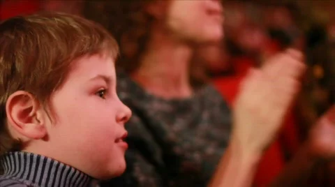 Impressionable boy sits on chair in auditorium of circus Stock Footage 775434