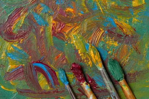 Impressionism art abstract background canvas oil painting with vintage artist Stock Photos