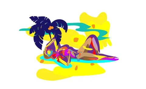 Impressionistic vector background girl sunbathing, illustration. Sexy woman Stock Illustration