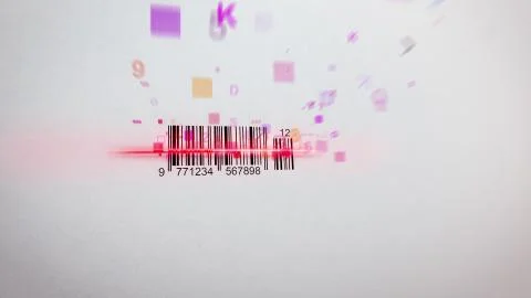 Impressive 3d illustration of an abstract Barcode scanning procedure with fly 库存插图