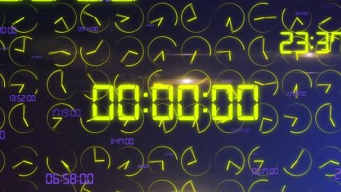 An impressive 3d illustration of a futuristic timer with sparkling yellow num Stock-Illustration