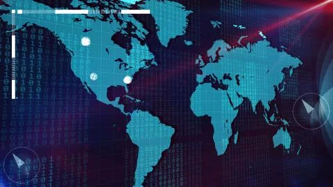 Impressive 3D illustration of the light blue world Internet map shot aslant w Stockillustratie