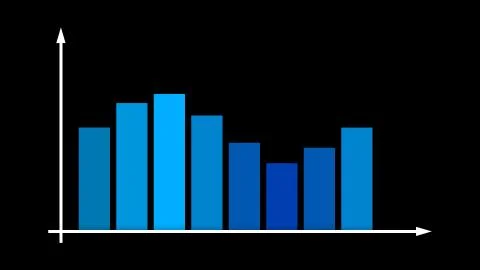 An impressive 3d rendering of a bar graph with blue and celeste columns fluct Stock Illustration