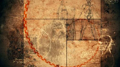 An impressive 3d rendering of code Da Vinci with the portrait of the Italian  Stock-Illustration