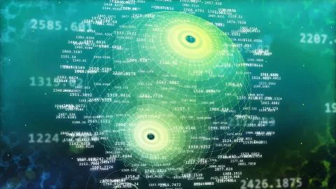 Impressive 3d rendering of the futuristic spheric data cyberspace with two po Stock Illustration