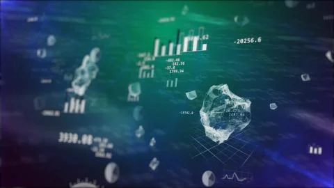 Impressive 3D rendering of stock exchange fluctuations with businesslike pie  Stock Illustration