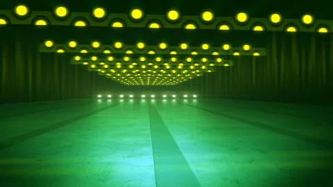 An impressive 3d rendering of yellow neon spotty lamps of an underground subw Stock Illustration