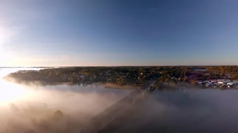 Impressive 4K drone flight above the fog bank, bridge, Skandinavia Video stock 55974908
