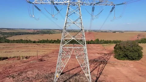 Impressive Aerial Drone Flight Through Energy Transmission Tower Stock Footage 318931652