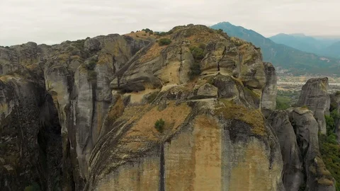 Impressive aerial panoramic view of the famous beautiful Meteora valley Stock Footage 108478086
