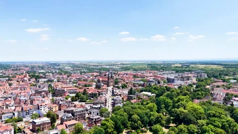 Impressive aerial view and panorama of Landau in der Pfalz. The dense, historic Stock Footage 339811256