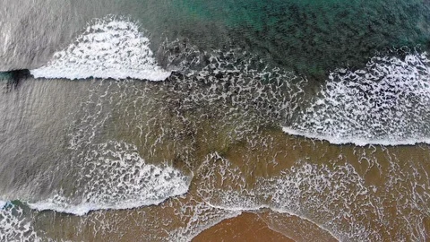 Impressive aerial view of multi waves splashing motion,gradient blue sea water Stock Footage 120879868