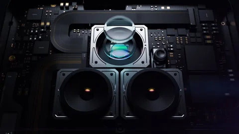 Impressive assembly effect of components and three modular phone camera Stock Footage 245072532