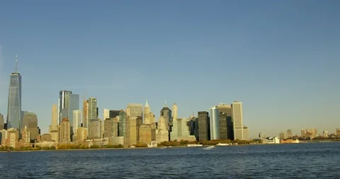 Impressive Beautiful Hudson River And Iconic World Trade Centre In New York City Stock Footage 112176357